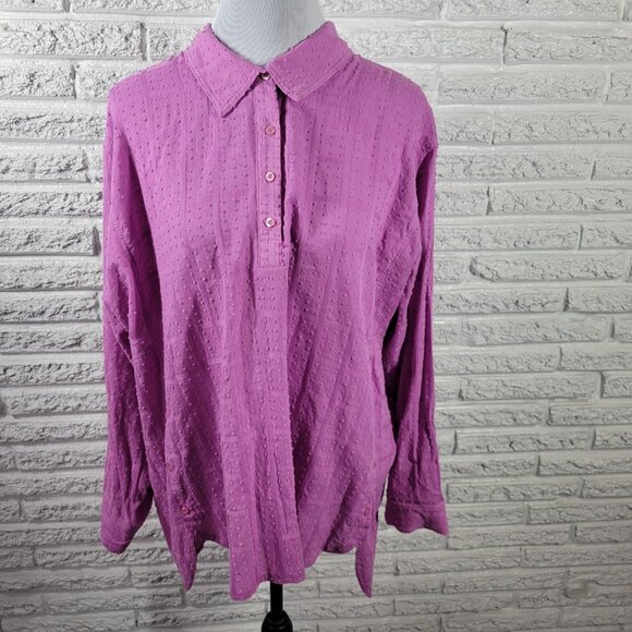 Rafaella Womens Top 2X Plus Roll Tab Sleeve Lavender Swiss Dot Asymmetric PUR70E - Picture 1 of 9